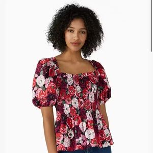 Kate Spade Rosette Blooms Puff-sleeve Top